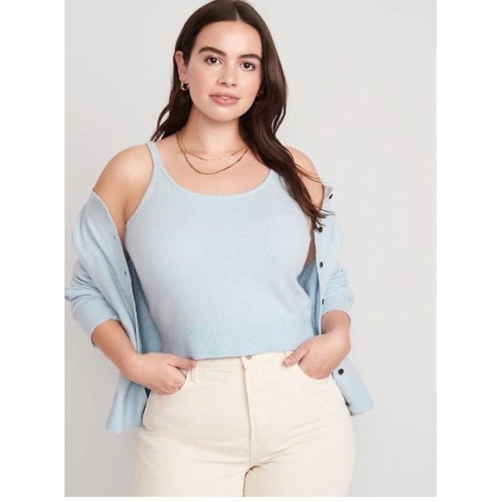 Old Navy Womens Size XXL Cropped Sweater Tank Top Blue Straps Knit Cozy NEW